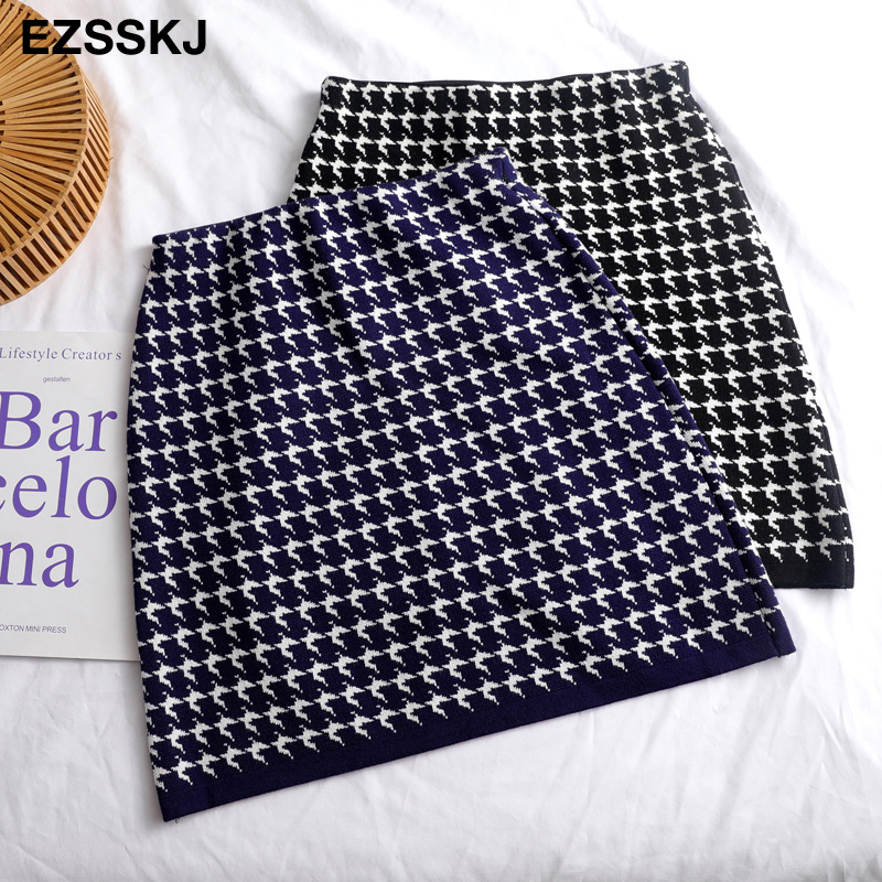 

2021fashion houndstooth skirt high waist 2021 autumn winter badycon mini skirt women female short a-line skirt, Black
