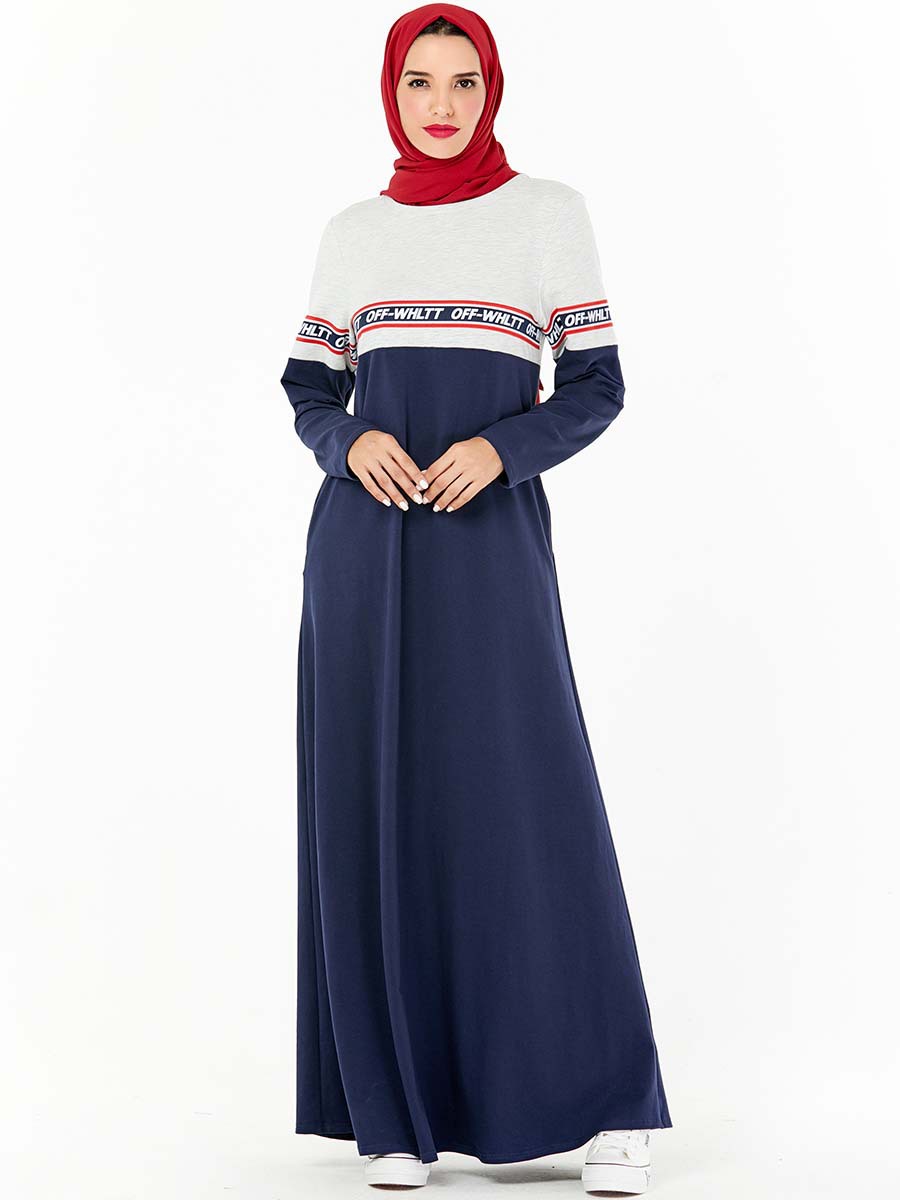 

Sports Trasuit Muslim Dress Women Splice Letter Cotton Abaya Turkey Hijab Dresses Side Poets Arab Dubai Islamic Vestidos