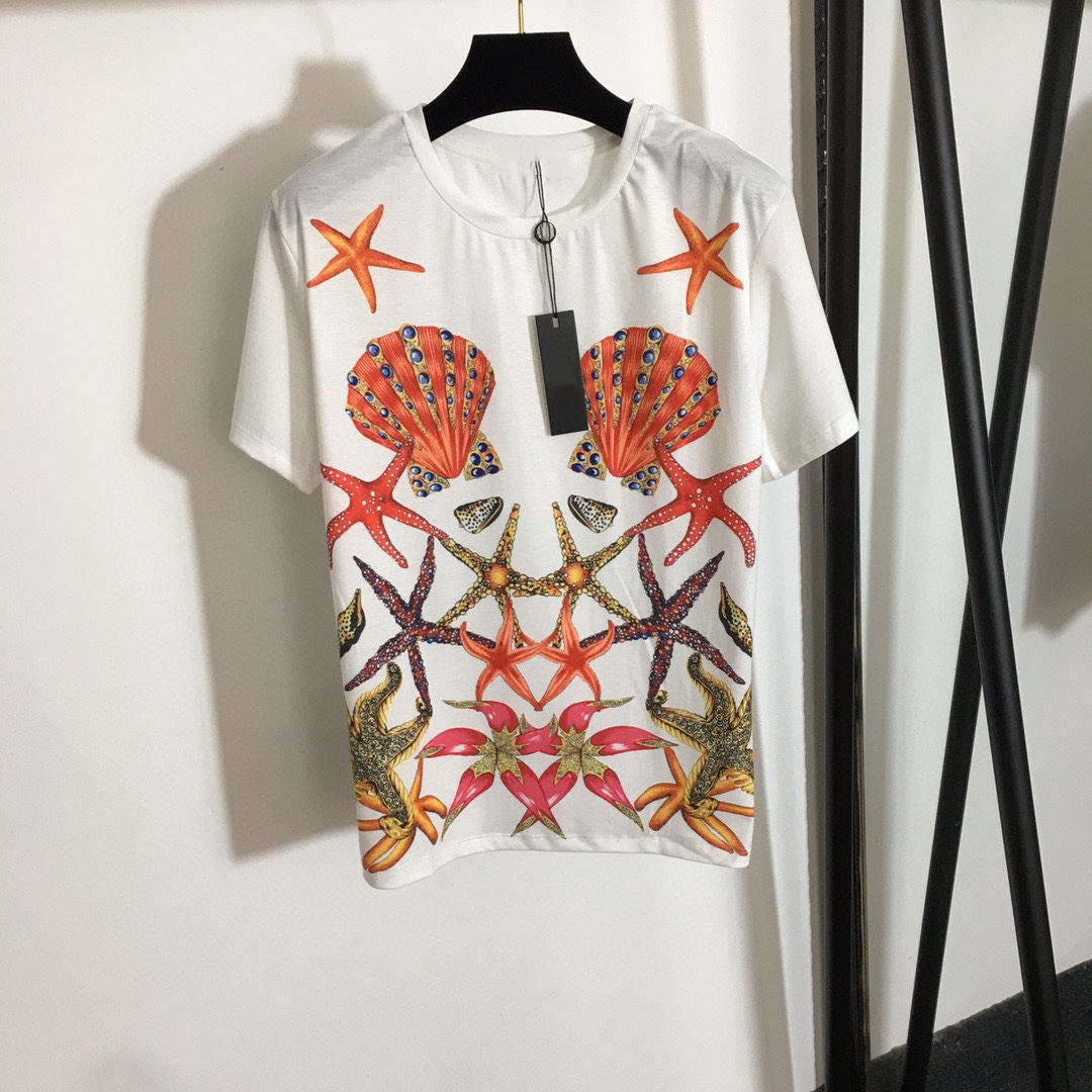 

Fashion designer Women's T-Shirt 2021 Woman's casual Starfish seashells sea creatures letter printing Woman summer Outfits Women s, White