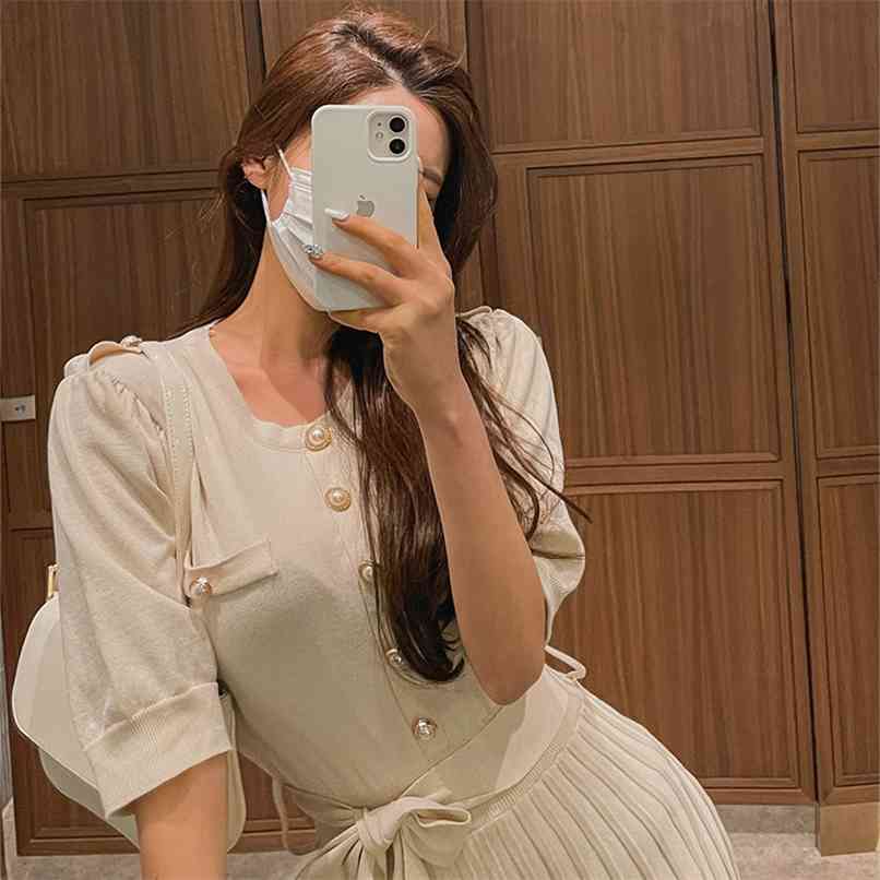 

Fashion dress summer temperament belted ice silk thin women's 210520, Khaki