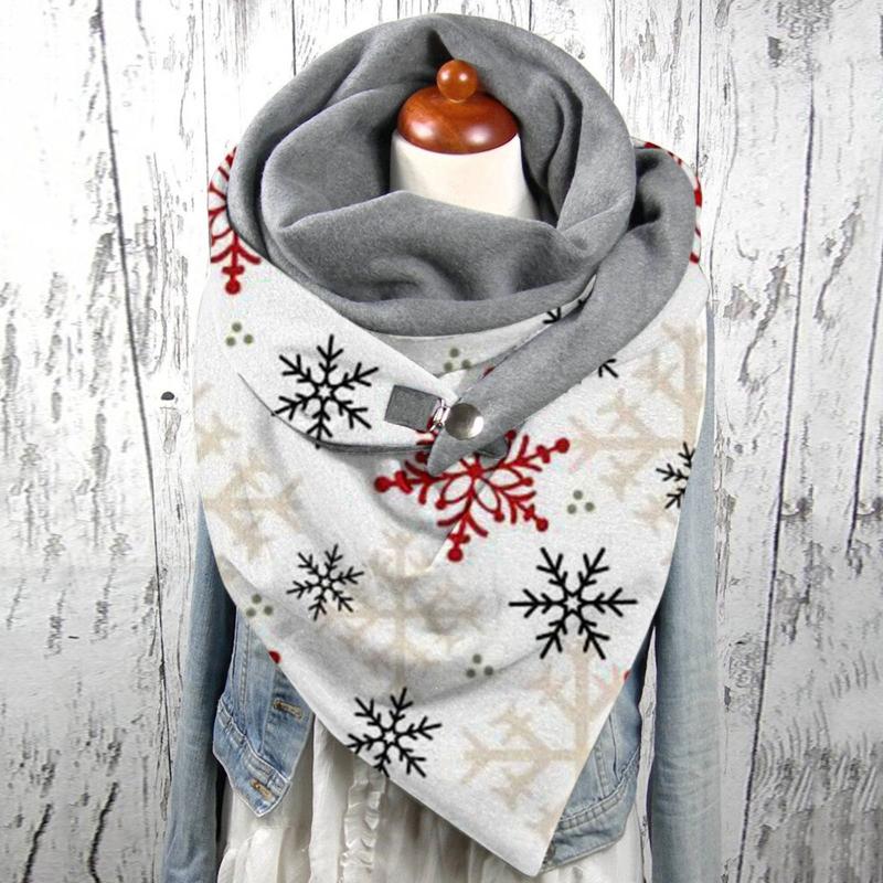 

Scarves Fashion Winter Scarf For Women Snowflake Printing Button Soft Wrap Casual Warm Shawls Foulard Femme Neck Bandana