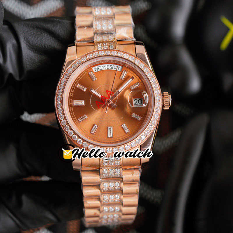 

Designer Watches 40mm Day-Date 228235 118388 Brown Dial Autoatic Mens Watch Diamond Mark Bezel Rose Gold Steel Bracelet HWRX 7 Color discount, Original box (no watch)
