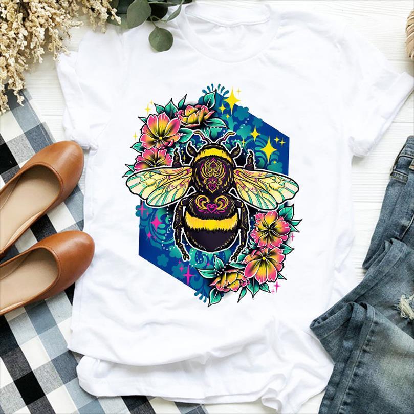 

and women lady cartoon mens t shirt bee sweet flower 90s cute fashion print clothes tee womens for female top, White;black