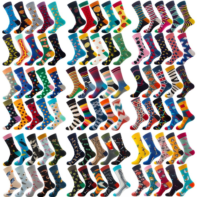 

38 style10 Pairs men Sos for Men hip hop Male Sos Funny Cut So Crew Mid Length Cartoon Fruit Animal Food Sos Plus Size
