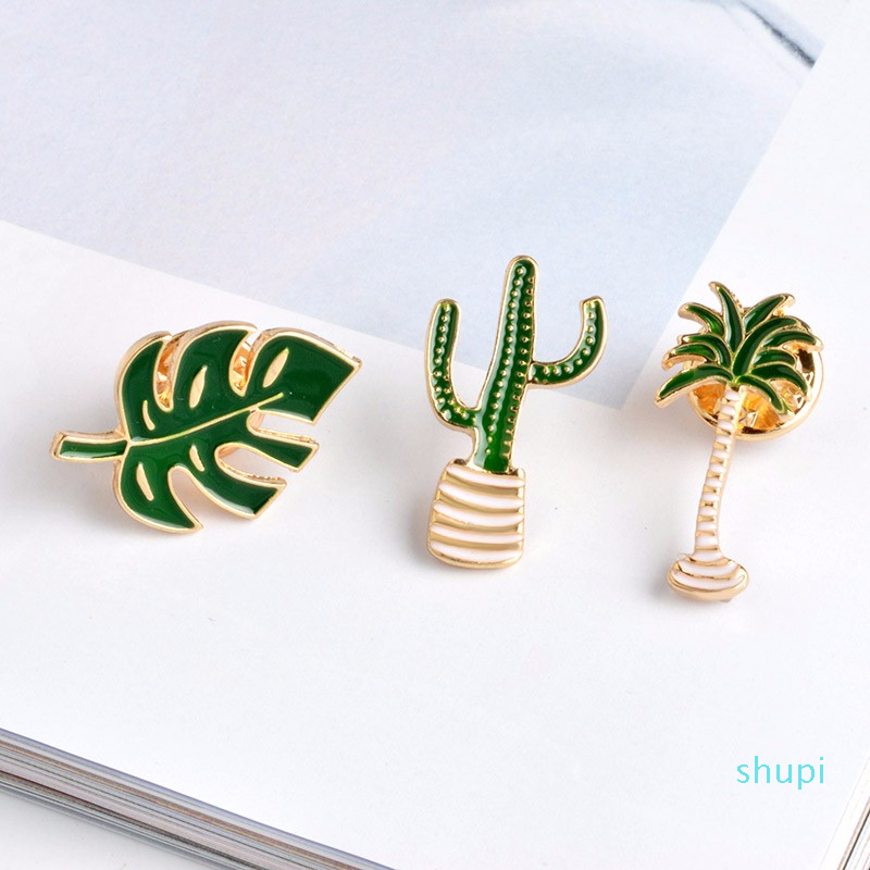 

Cactus Palm Leaves Plant Tree Natural Lapel Pin Enamel Brooch Collar Pins Denim Jacket Sweater Decor, Gray
