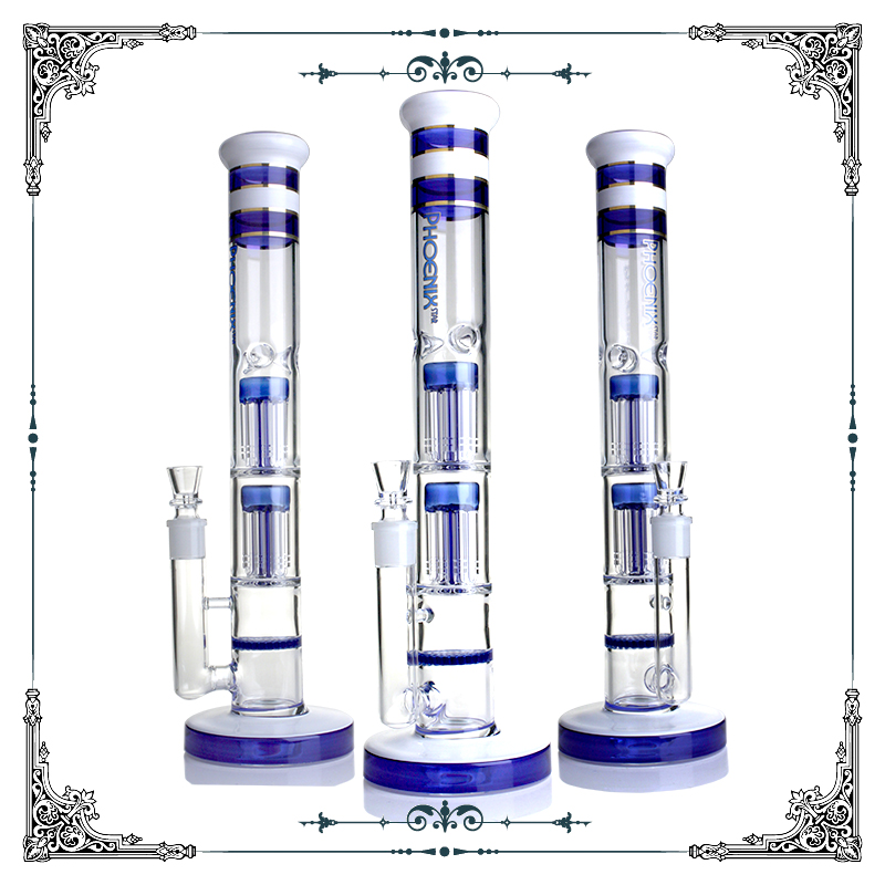 

Double 8 arms perks & one honeycomb perk Filter Bongs Recycler Water Pipe Glass Bong Smoking pipe 17 inches