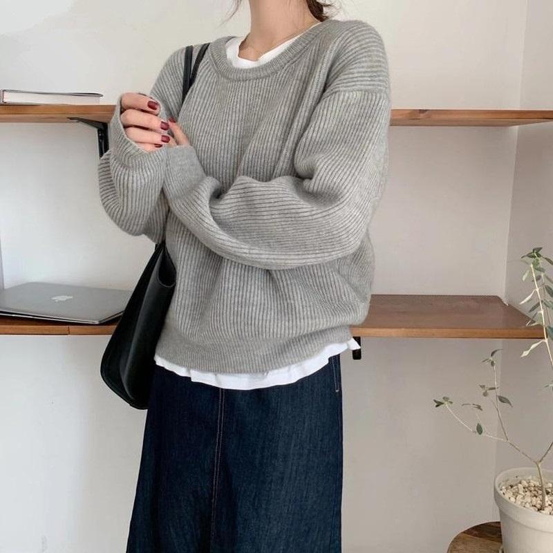 

Women's Sweaters 2021 Autumn Loose O-Neck Womens Knitted Regular Winter Clothes For Women Warm Pullovers Argyle Sweater, White;black