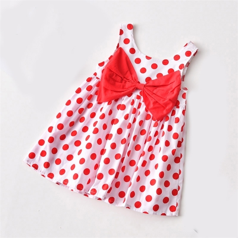 

Girls Dress Summer Cute Bow Toddler Kids Sleeveless Dot Printed Gown Clothes Princess 210611, Bz256 red