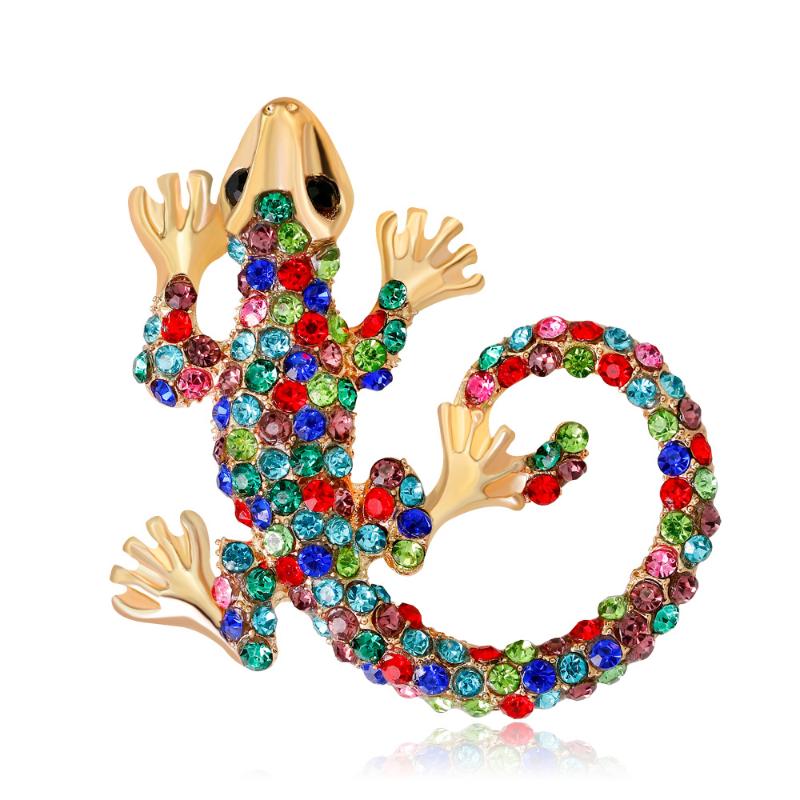 

Pins, Brooches HOSENG Fashion Colorful Rhinestone Lizard Brooch Man Luxury Gold Alloy Lapel Suit Enamel Pin Jewelry Gift For Birthday HS_418