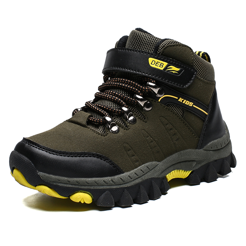 

Kids Suede Autumn Winter Hiking Shoes Children Outdoor High Top Casual Sneakers Boys Non-slip High Top Trekking Climbing Boots, Brown