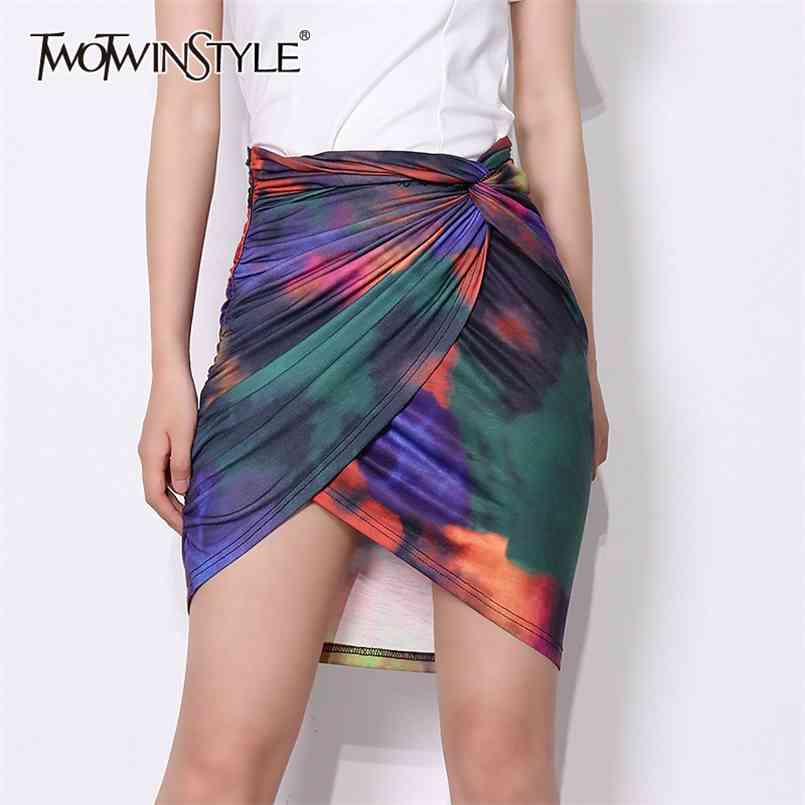 

Print Ruched Bodycon Skirt For Women High Waist Tie Dye Slim Skirts Female Fashion Clothing 210521, Aspicture