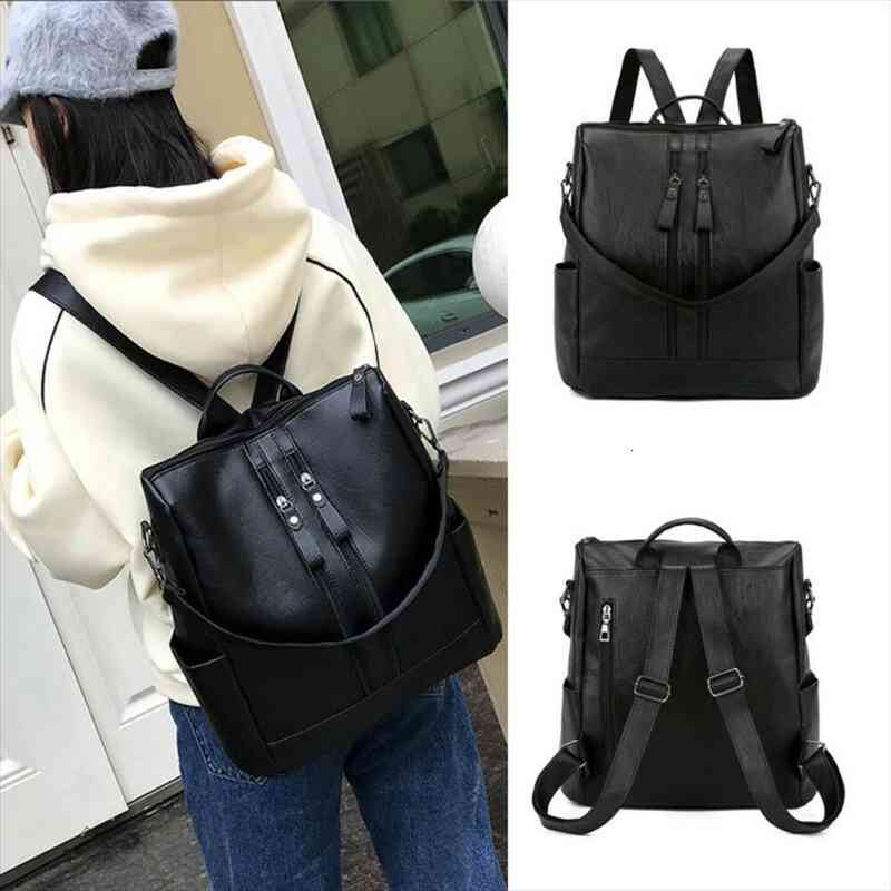 

drop pu leather womens backpack fashion lady girls large capacity portable travel shoulder bag black