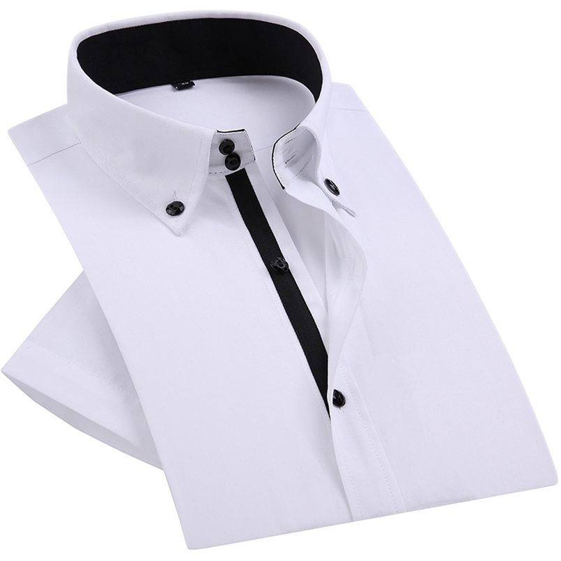 

Summer Mens Dress Shirt Diamond Buttons Casual White Short Sleeve Luxury High Collar Slim Fit Stylish Business 210721, 8003
