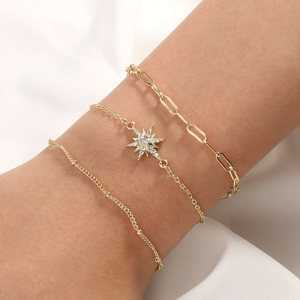 

jewelry fashion temperament lattice chain inlaid diamond tianmangxing multilayer bracelet for women, Golden;silver