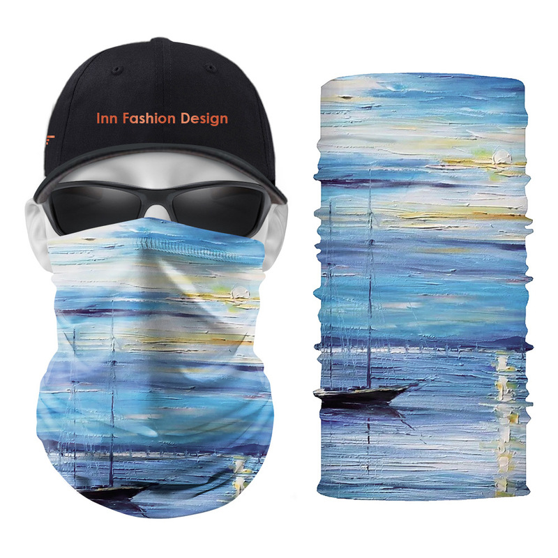 

sail and sea pattern printed magic scarf 5 pieces per package comfortable fashion riding sunscreen seamless wweat absorption high elasticity, Blue;gray