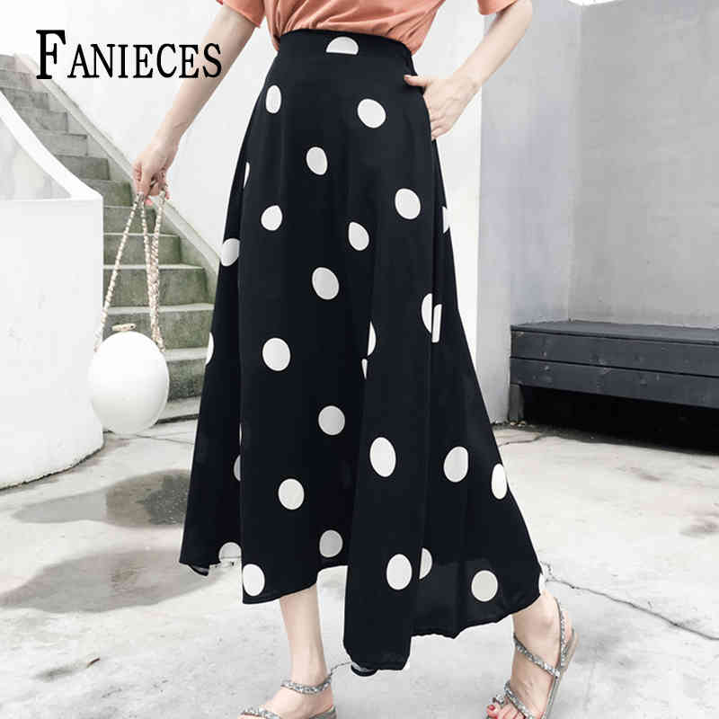 

Women Long Polka Dot Print Skirts pocket Summer Casual Elastic Waist Skirt Party Loose Female Vestidos falda jupe femme 210520, V44-6672e