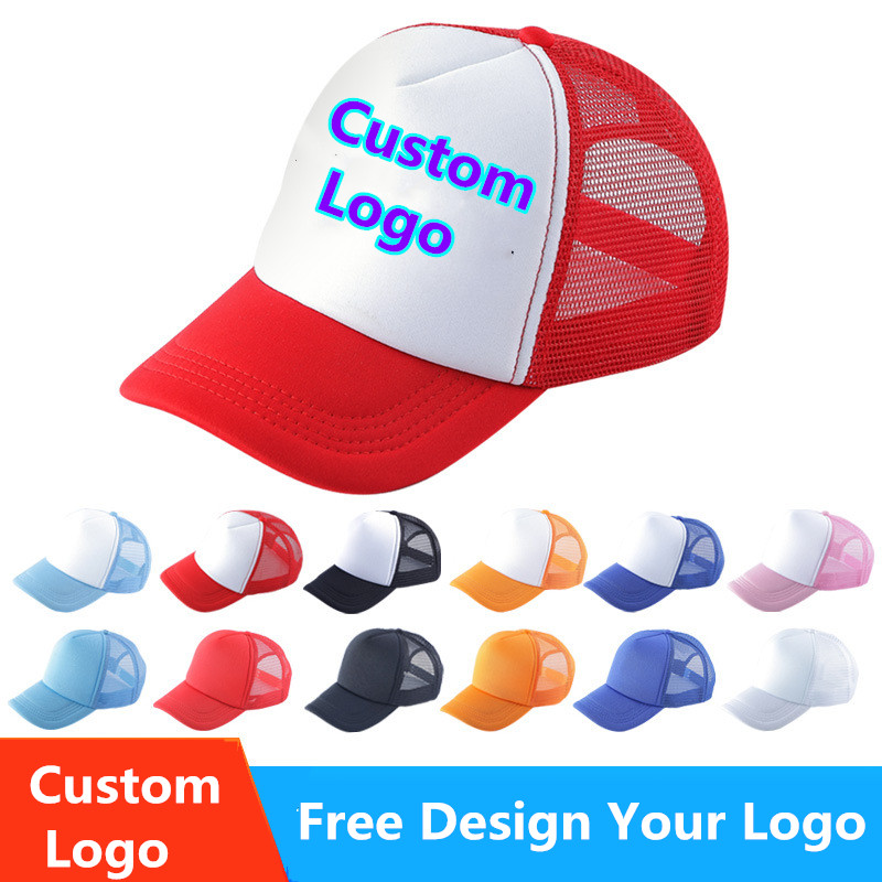 

Custom Trucker Hats For Adults Men Women Kids 5 Panels Blank Sun Visors Mesh Baseball Cap Adjustable Snapback Curvered Sport Ball Caps Printing Embroidery LOGO, Orange/white