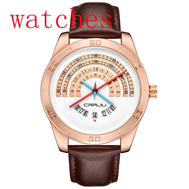 

2022NEW CRRJU TOP band luxury Sports leather Watches Men's casual quartz calendar Clock Army Military Wrist Watch Relogio Masculino, Black