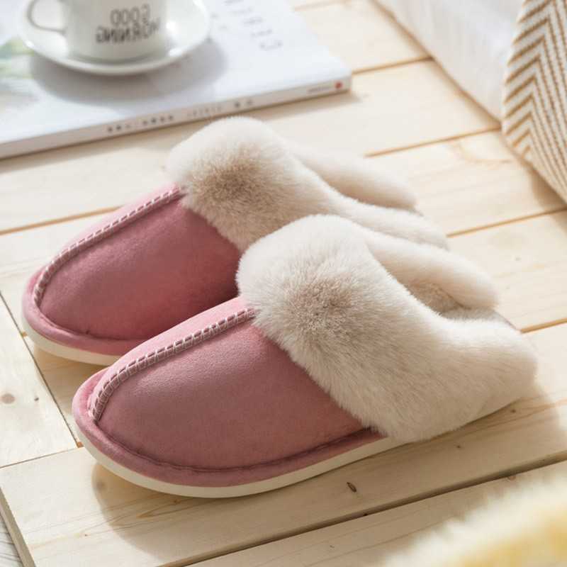 

Women Winter Slippers Home Cotton Shoes Warm Plush House Slippers Fur Indoor Flats Slip On Winter Shoes Unisex Lovers Footwear H0827, Beige