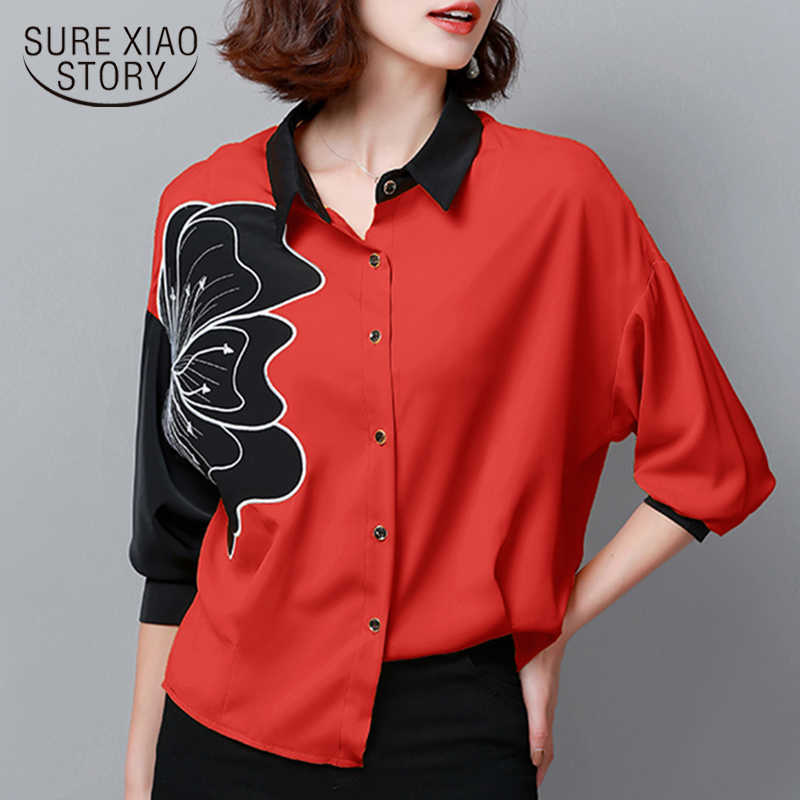 

Fashion Casual Long Sleeve Blusas Mujer De Moda Embroidery Women Shirts Floral Turn-down Collar Women Blouses Plus Size 6010 50 210527, Black