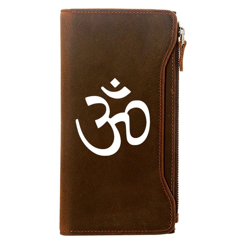 

Wallets High Quality Hinduism Symbol Holder Package Genuine Leather Zipper Wallet Men Long Clutch Purse, Red;black