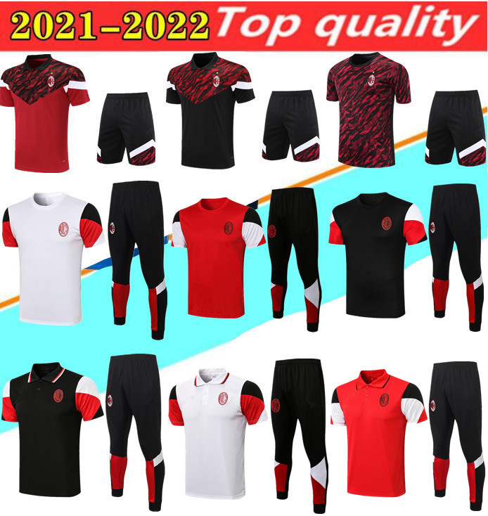 

Top quality 2021 AC Milan Polo Soccer training suit Red sweatshirt kit survetement 20/21 Short sleeve football sport Size -2XL, Blue