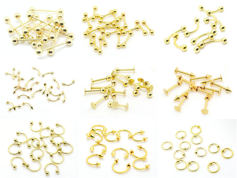 

fashion gold color barbell tongue lip eyebrow captive circular rings body piercing jewelry whole lot