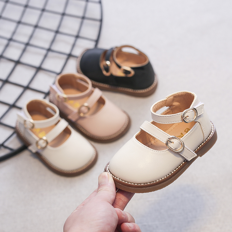 

Baby Girls Leather Shoes Autumn Infant Toddler Shoes British Style Children Soft Bottom Non-slip Comfortable Kids Princess Shoes, Black