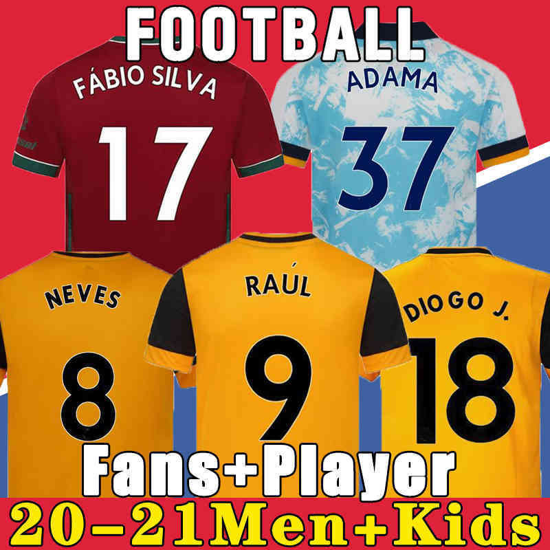 

Wolves 20 21 soccer jersey NEVES RAUL 2021 ADAMA FÁBIO SILVA PODENCE OTTO football shirt men + kids kit uniforms, 20-21 home