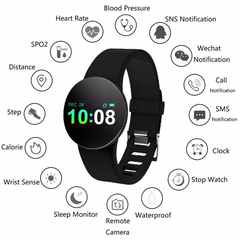 

Wristwatches Smart Wristband Blood Pressure Heart Rate Tracker Intelligent Sports Bracelet Chronograph Watch Waterproof, Black