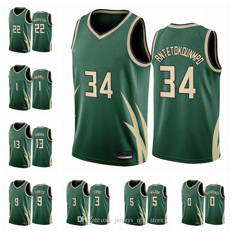 

Milwaukee Bucks Basketball Jersey Men Khris Nwora Middleton Earned City 2020-21 Edition Green Basketball Jersey, Black;red