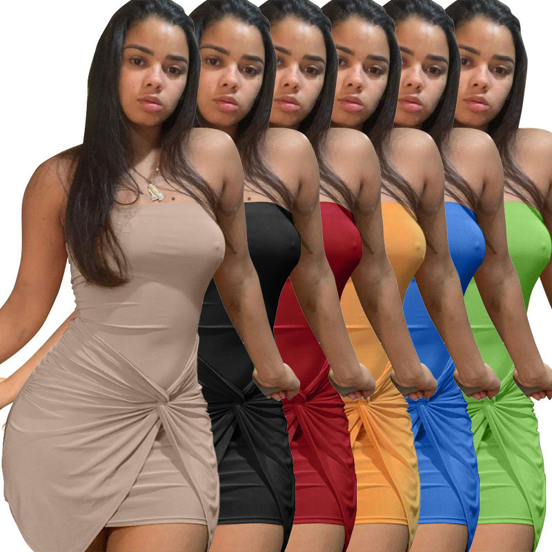 

Summer Sexy Mini Bodycon Dress Crop Top Pleated Breast Wrapped Shorts Dresses Strapless Skinny Packaged Hip Skirt Club Wear, White;black