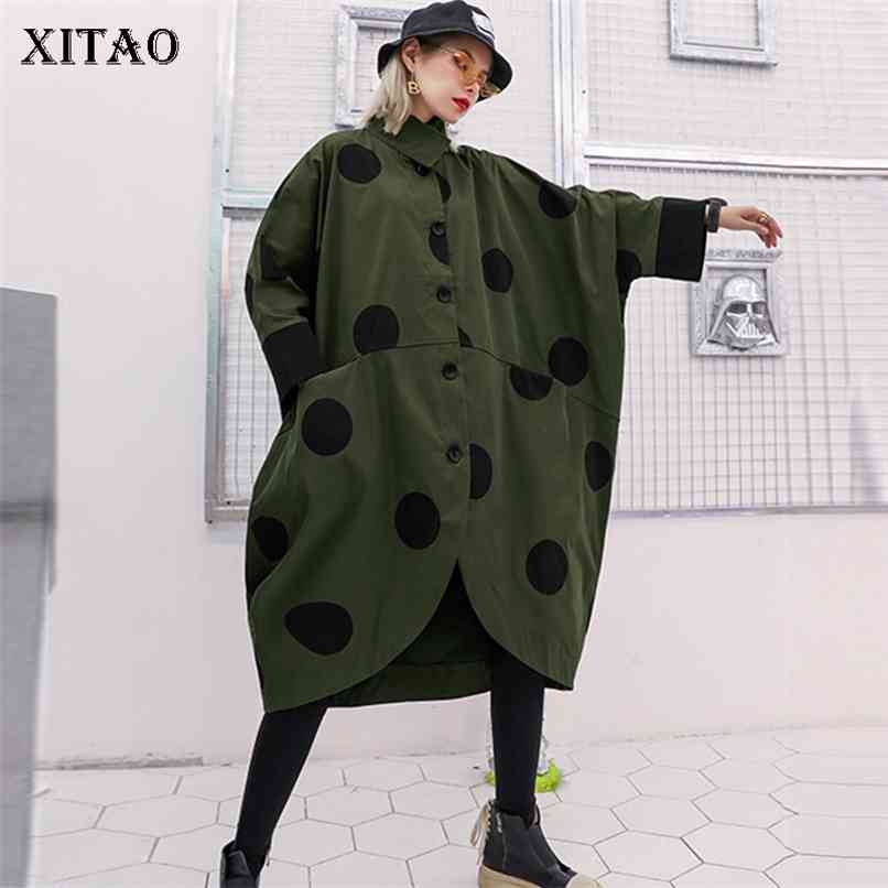 

XITAO Irregular Plus Size Trench Women Polka Dot Autumn Single Breast Pocket Elegant Patchwork Turn Down Collar Coat GCC1781 210826, Black gcc1781-c22