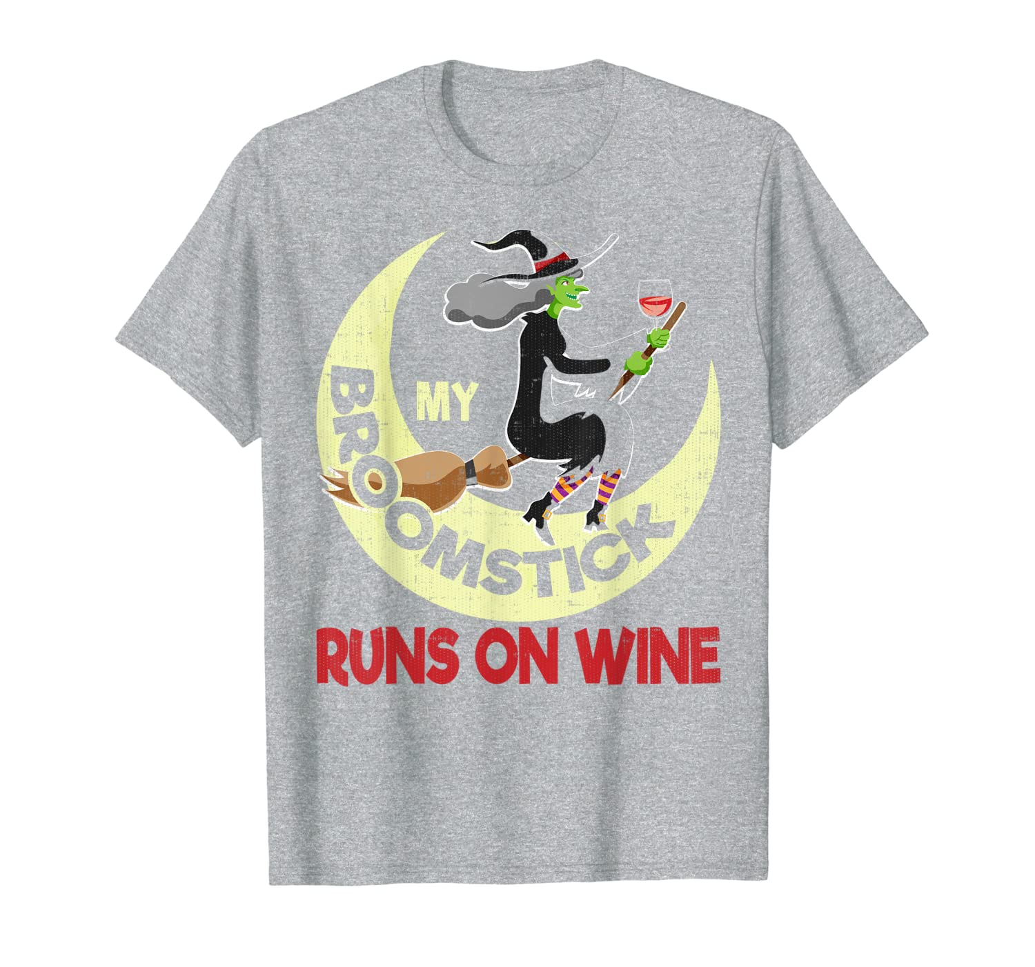 

my broomstick runs on wine - funny witch t-shirt, White;black