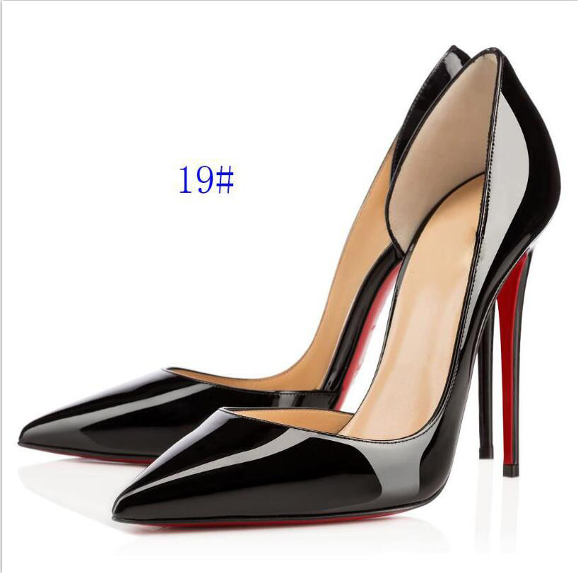

Top Quality Women Shoe Red Bottoms High Heels Sexy Pointed Toe Red-Sole 8cm 10cm 12cm Pumps Wedding Dress Shoes side empty Nude Black Shiny 688, 3#