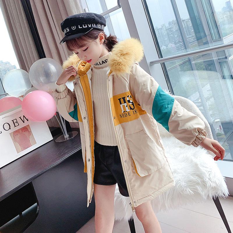 

Down Coat Girls Fashion Winter Coats Children Plus Velvet Thick Outerwear Kids Hooded Jackets Teenage Warm Clothes Windbreaker Tops 8 10 Y, Blue;gray