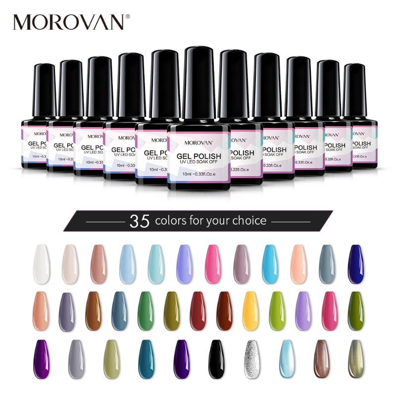 

Nail Gel Morovan 10ML Soak Off Polish Set Nails Art Painting Glass Bottle Need UV Lamp Varnish Base Top Coat, 2pcs