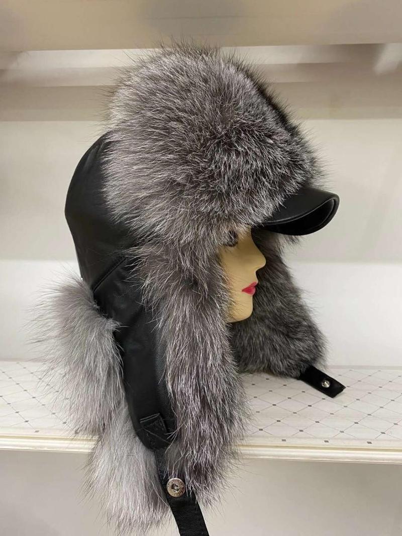 

Berets Real Fur Bomber Hats With Brim Winter Warm Women Fluffy Genuine Leather Raccoon Earflap Caps Luxury Russian Unisex, White