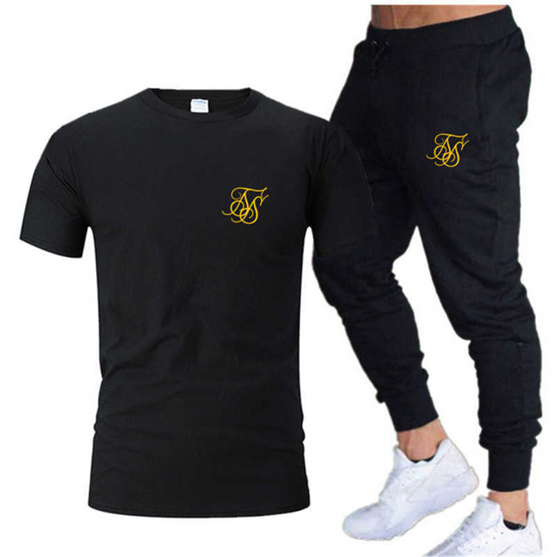 

Summer Fashion Leisure SikSilk brand Men's Set Tracksuit Sportswear Track Suits Male Sweatsuit Short Sleeves T shirt 2 piece set X0909