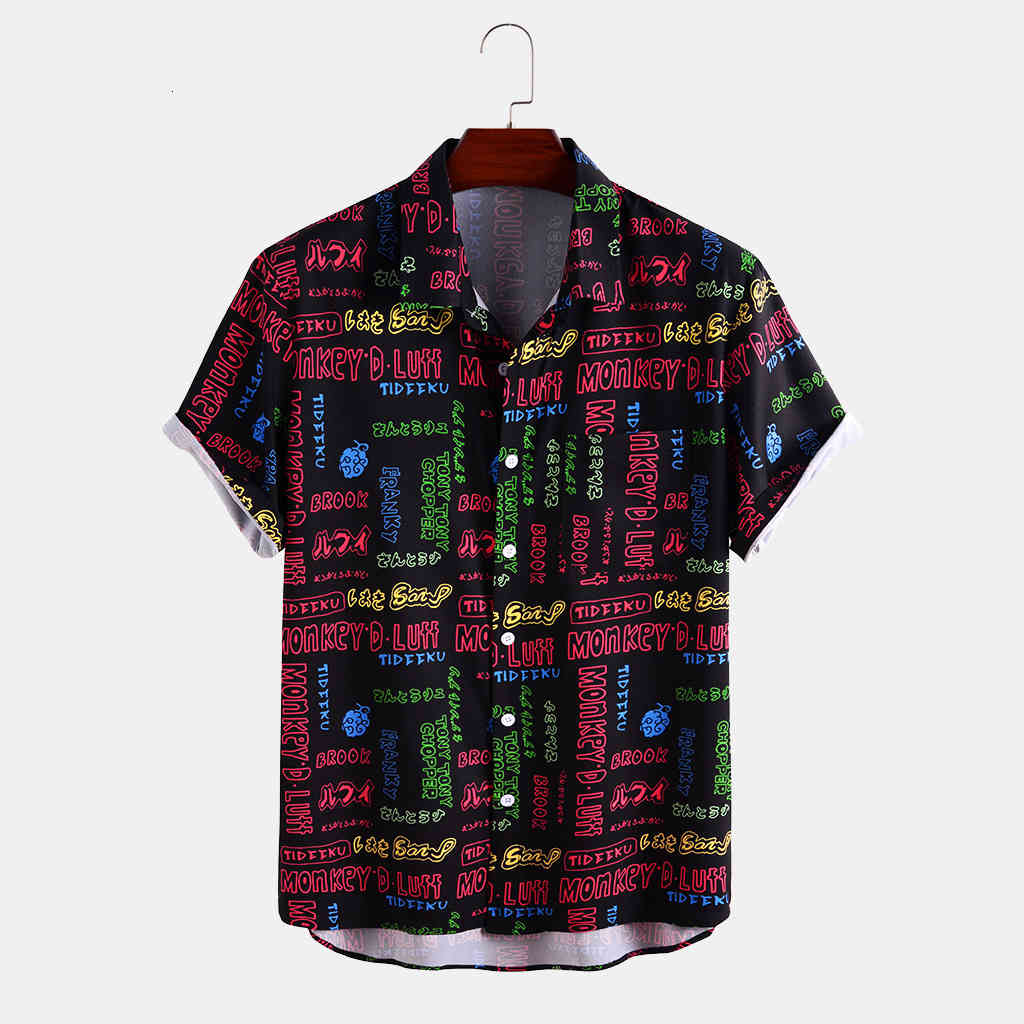 

Men's Casual Shirts European and American Fun Letter Printed Shirt, Cotton Lapel Top, Short-sleeved Shirt T0709 7FSD, Black