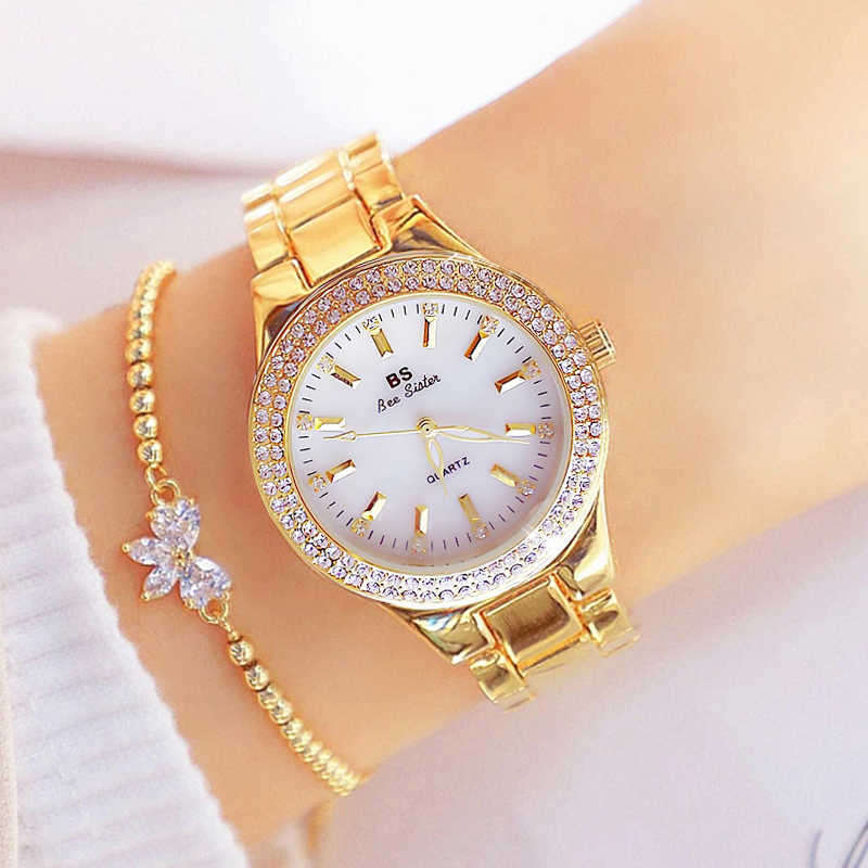 

Ladies Wrist Watches Dress Gold Watch Women Crystal Diamond Stainless Steel Silver Clock Montre Femme 210616, Gold silver