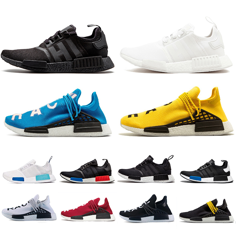 

NMD R1 Human race mens running shoes Pharrell Williams oreo og core black yellow red triple white blue glow HU Runner men women trainers sports sneakers fashion 36-45, Color#15