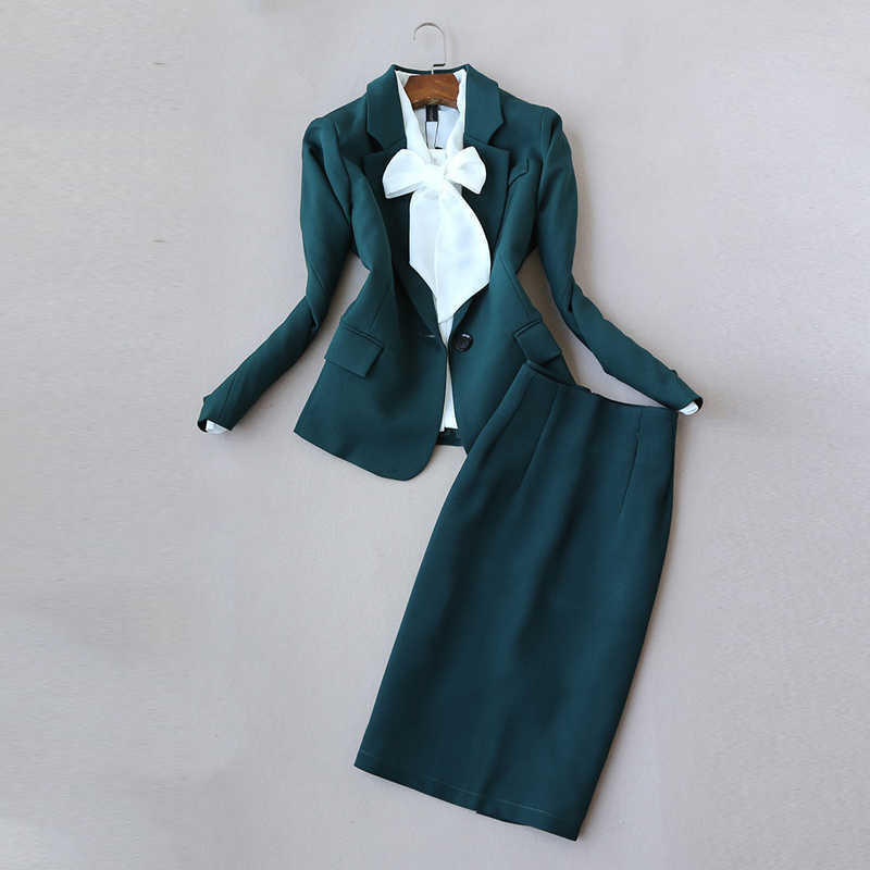 

Temperament women's suits casual skirt solid color ladies small jacket Slim two-piece high quality 210527