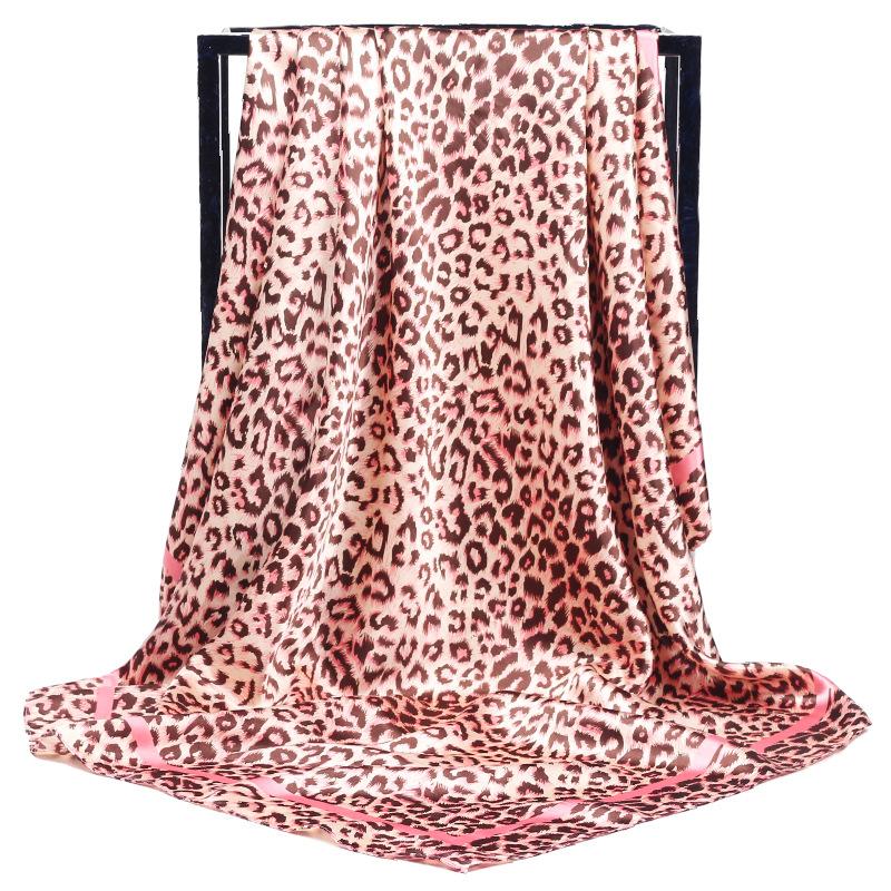 

Scarves Silk Square Scarf Women Foulard 90cm Leopard Print Headscarf Soft Neckerchief Lady Shawl Wrap Muffler Bandanna Female Hijabs