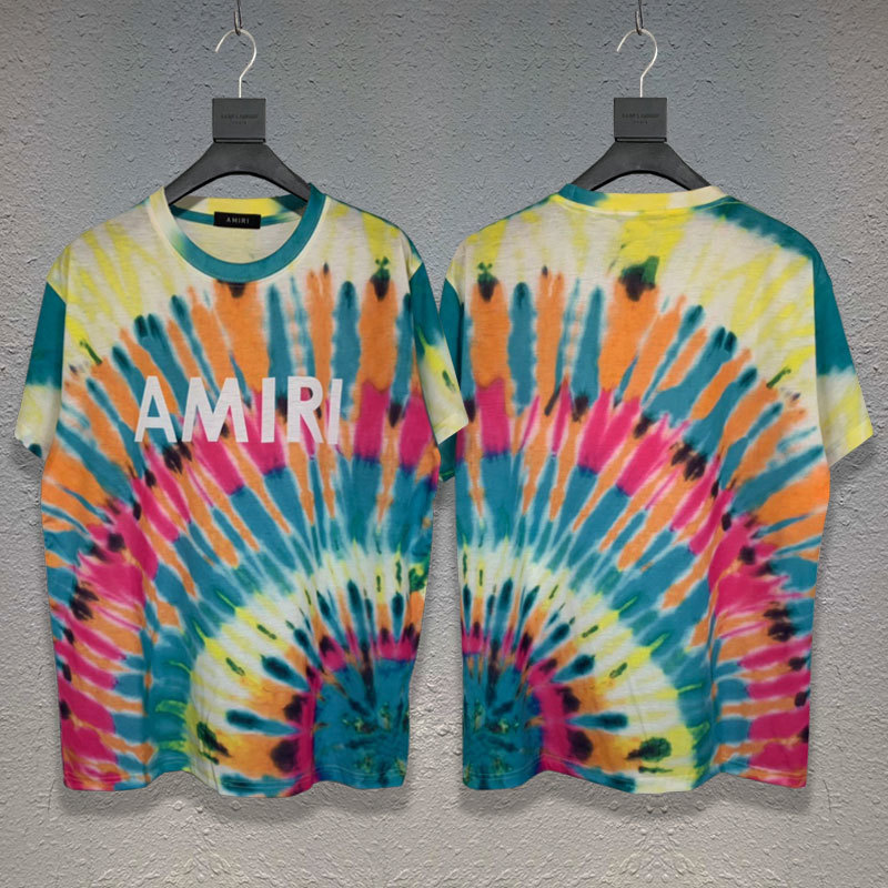

Wholesale Amir Street fashion suser amir letter tie dye printing casual hip hop high street short sleeve t-shirt men and women, Color