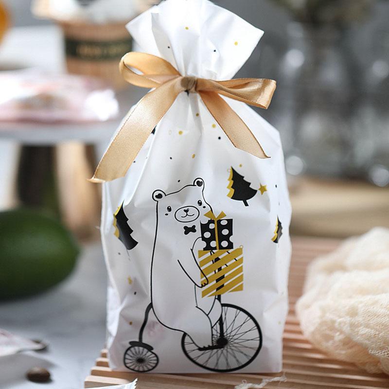 

Christmas Decorations 10 Pcs Year Bag Gift Candy Cookies Plastic For Packaging Food Drawstring Pocket