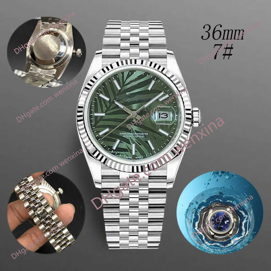 

Woman watch 36mm Green The leaves face. Super luminous 2813 automatic montre de luxe Stainless Steel Waterproof watches, 01