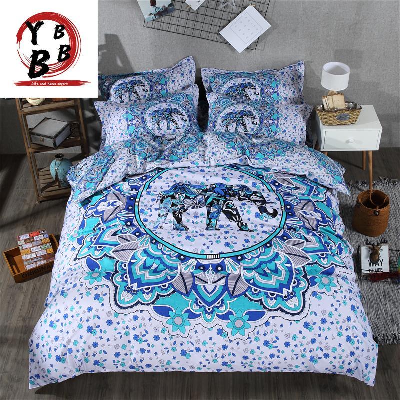 

Bedding Sets Elephant Bohemian Polyester Cotton 4pcs Bedlinen  Double Queen King Blue Duvet Cover+flat Sheet+pillowcase, Style2