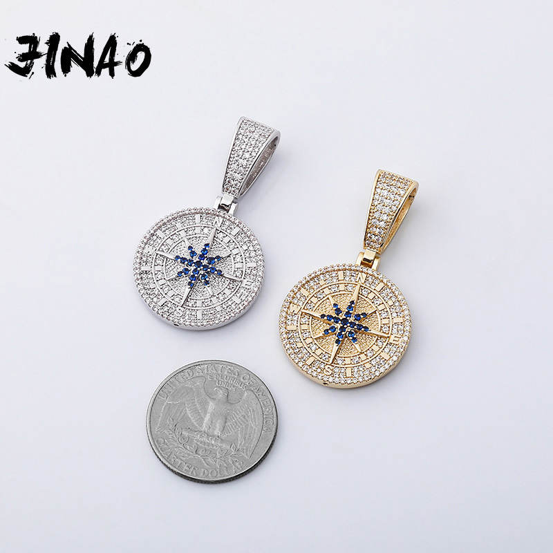 

JINAO Hip Hop Compass Pendant Iced Out AAA+ Cubic Zirconia Pendant With Tennis Chain Hip Hop Fashion Jewelry Gift For Men Women X0509