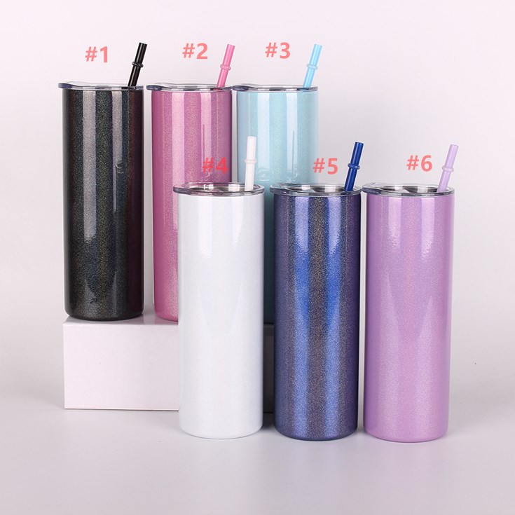

20oz glitter sublimation skinny tumbler stainless steel sparkle tapered skinny cup double walled vacuum insulated shimmer drinking bottle coffee mug 6 colors, As show
